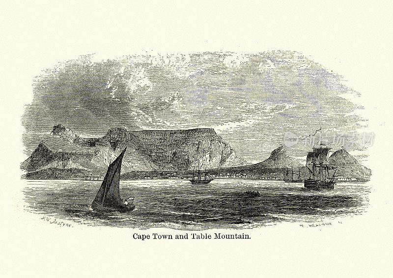 开普敦和桌山景色，19世纪