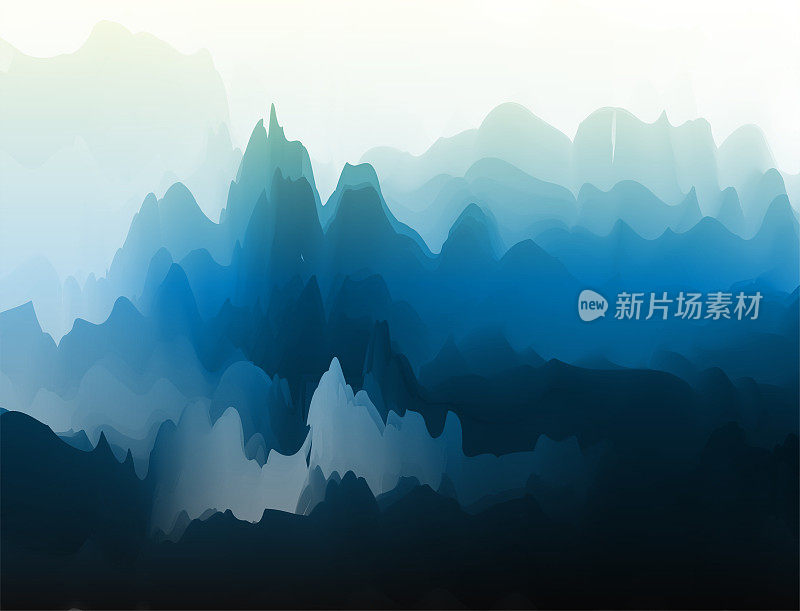 水彩中国山水画山水背景