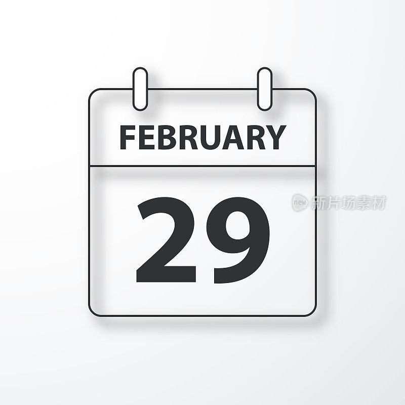 2月29日-每日日历-黑色轮廓与阴影在白色背景