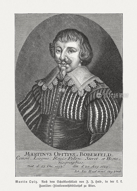 马丁・奥皮茨・冯・博伯菲尔德(1597-1639)，德国诗人，木刻，1897年出版