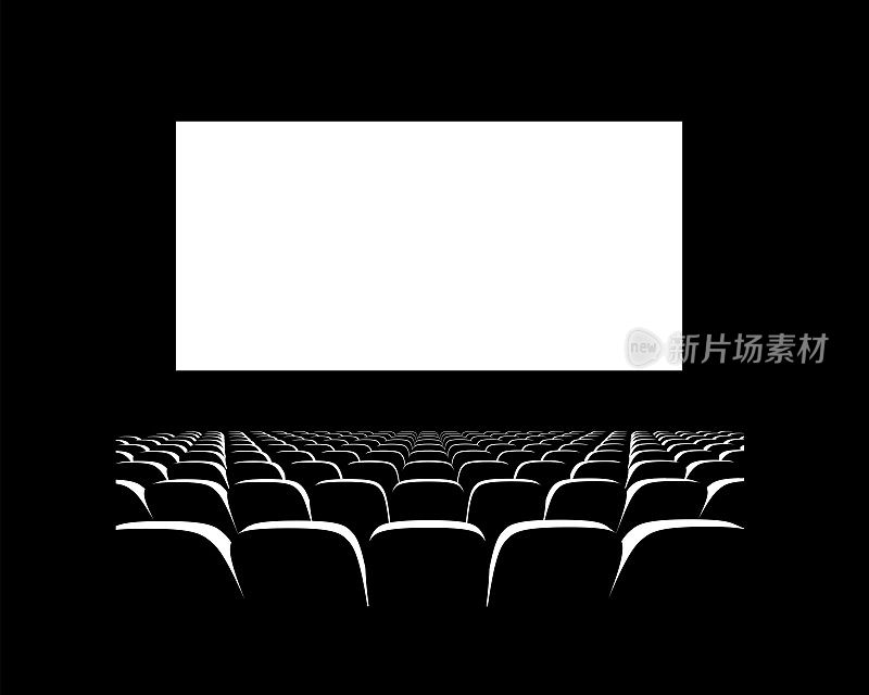 看电影的大厅。电影院。音乐厅。矢量3d插图在黑暗的背景
