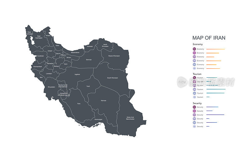伊朗的地图。伊朗，中东矢量地图