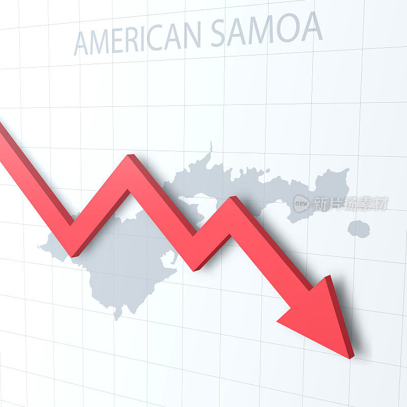 下落的红色箭头与美属萨摩亚地图的背景