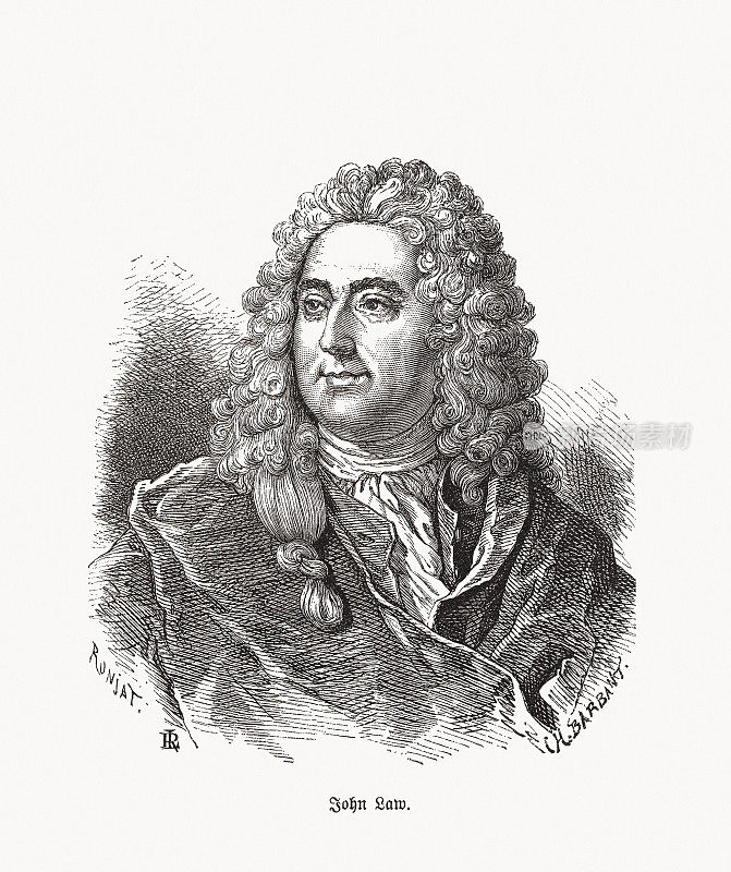 约翰・劳(1671-1729)，苏格兰经济学家和银行家，木版画，1893年出版