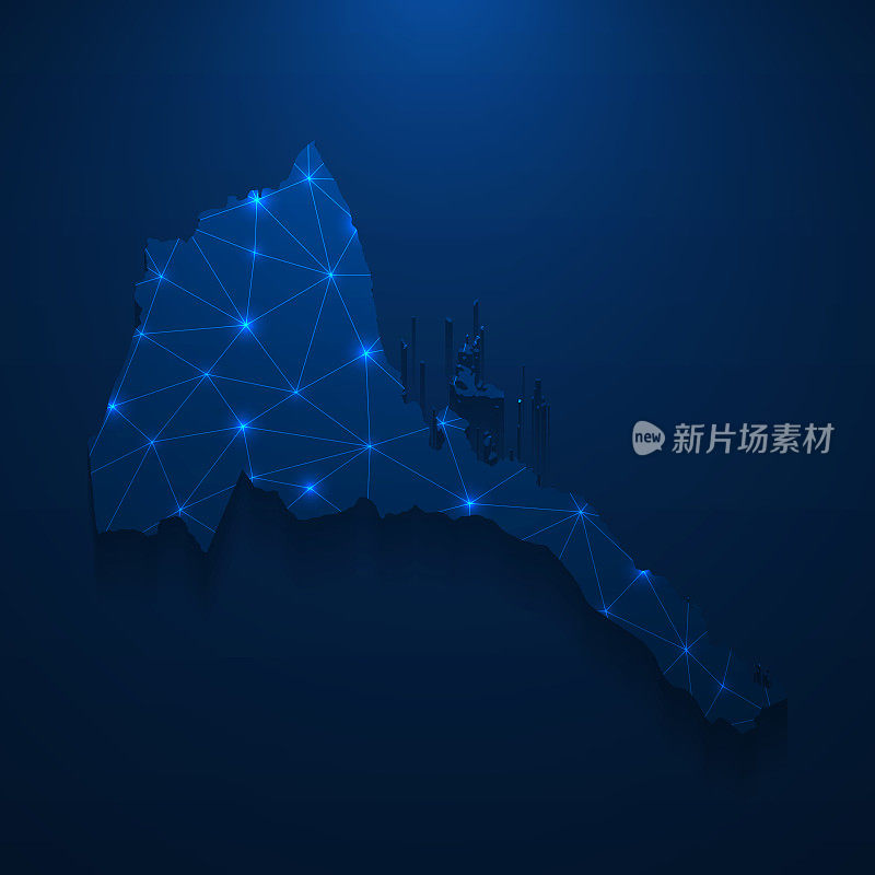 厄立特里亚地图网络-明亮的网格在深蓝色的背景