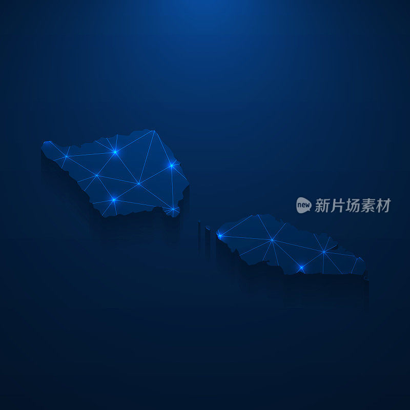 萨摩亚地图网络-明亮的网格在深蓝色的背景