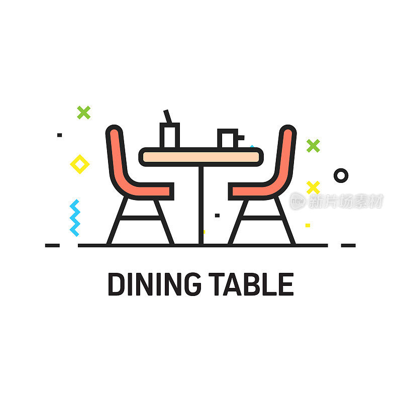 餐桌平面线图标，轮廓矢量符号插图。