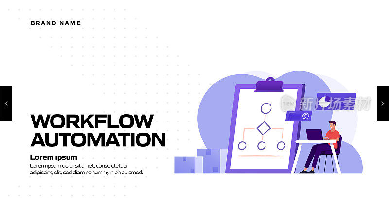 工作流程自动化概念矢量插图登陆页面模板，网站横幅，广告和营销材料，在线广告，业务演示等。