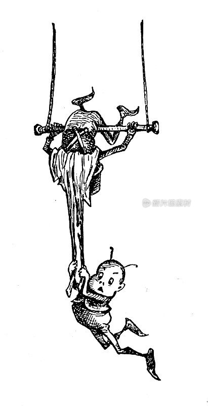 有趣的卡通人物的古董插图(“布朗尼”，1887年)