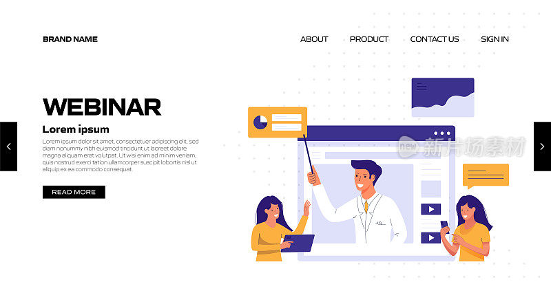 网络研讨会概念矢量插图登陆页模板，网站横幅，广告和营销材料，在线广告，业务演示等。