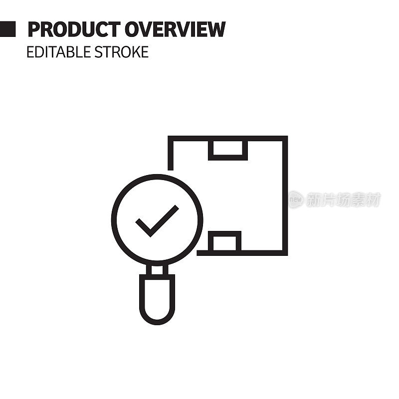 产品概述线图标，轮廓矢量符号插图。