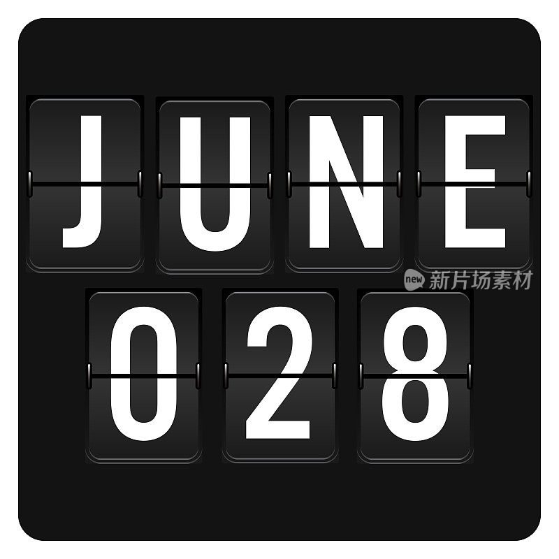 6月28日-每日日历和黑色翻转记分牌数字计时器与日期