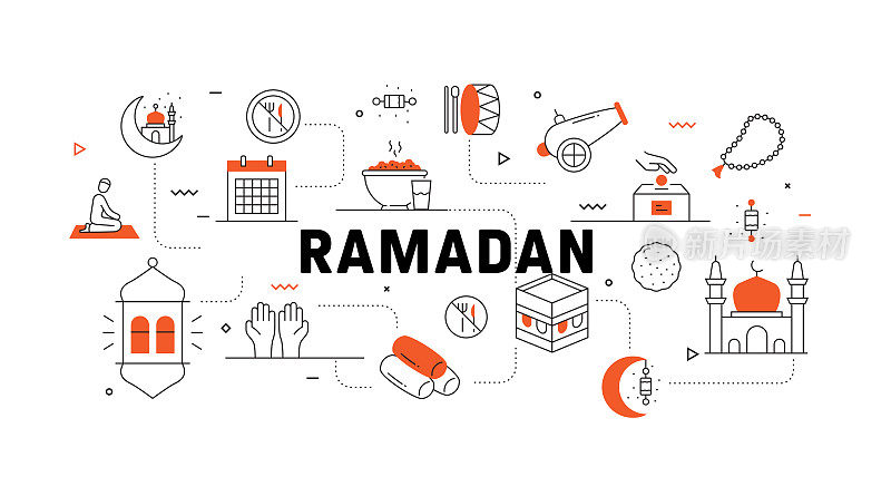 斋月相关的现代线条风格矢量插图