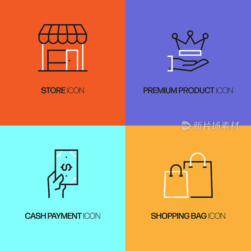 购物和零售相关的线路图标。向量符号说明。