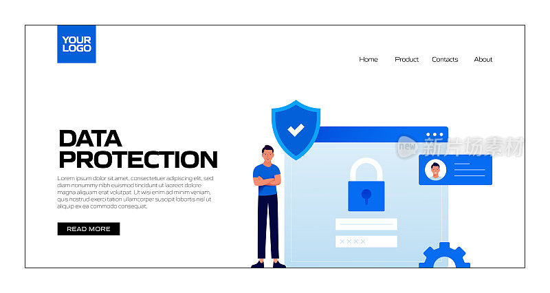 数据保护概念矢量插图的登陆页模板，网站横幅，广告和营销材料，在线广告，业务演示等。