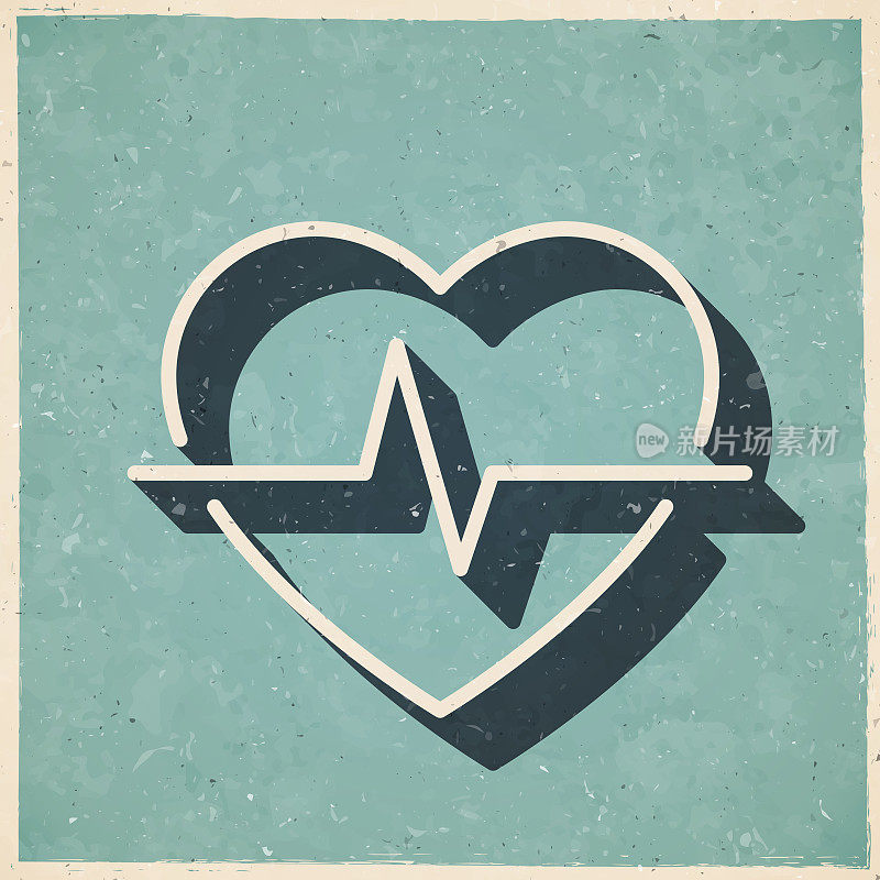 Heartbeat―心脏的脉搏。复古风格的图标-旧的纹理纸