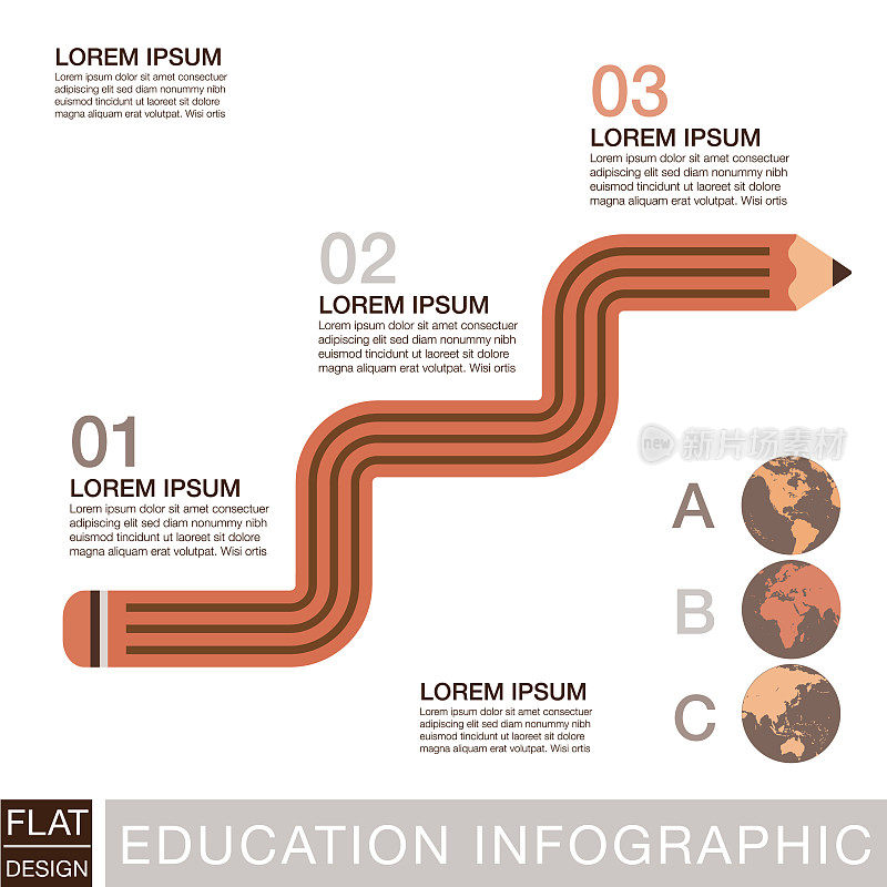 铅笔楼梯教育信息图表与文字和图标