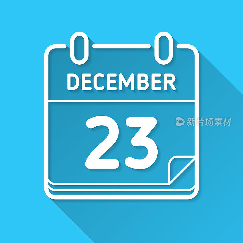 12月23日。图标在蓝色背景-平面设计与长阴影
