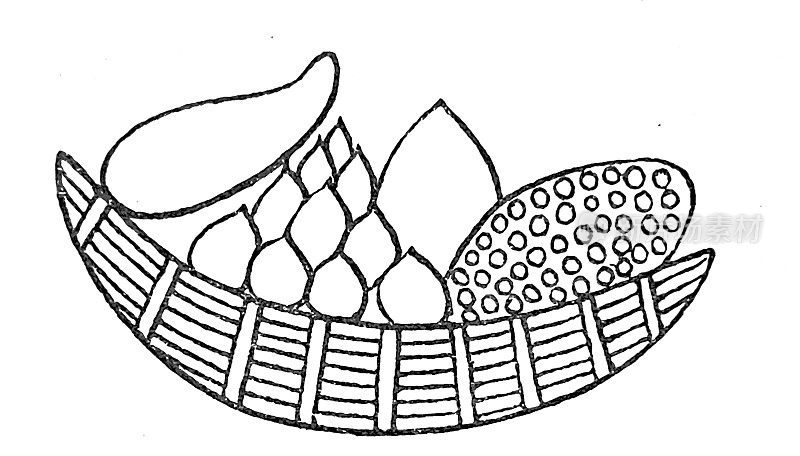 古埃及文化:扁平的灌木篮子和水果