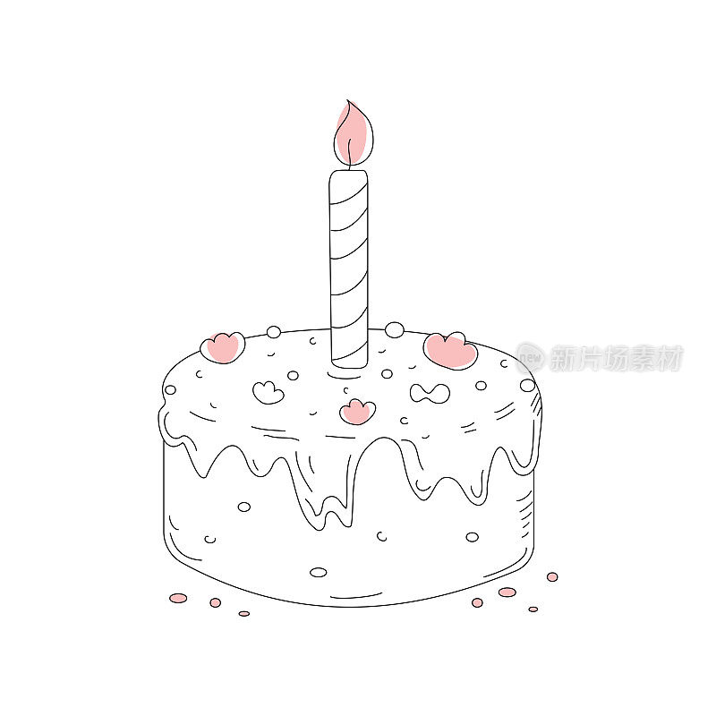 生日蛋糕。蛋糕配蜡烛。