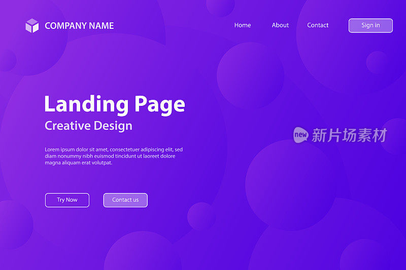 着陆页面模板-抽象的几何背景与紫色渐变圆