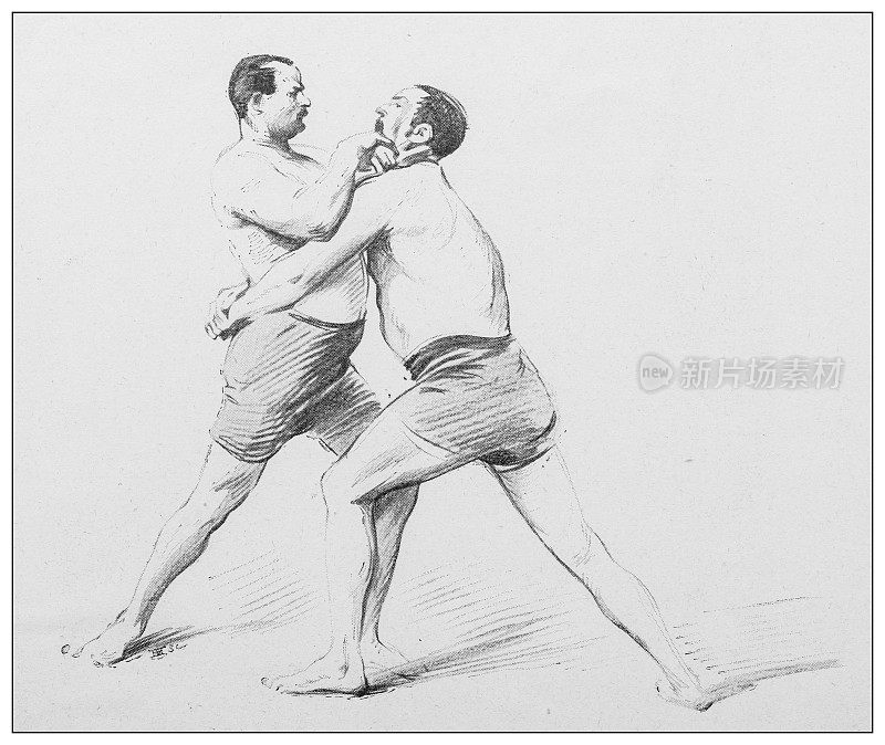 古董插图:摔跤