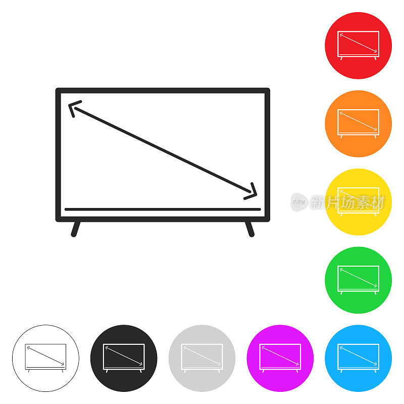 电视屏幕大小。彩色按钮上的图标