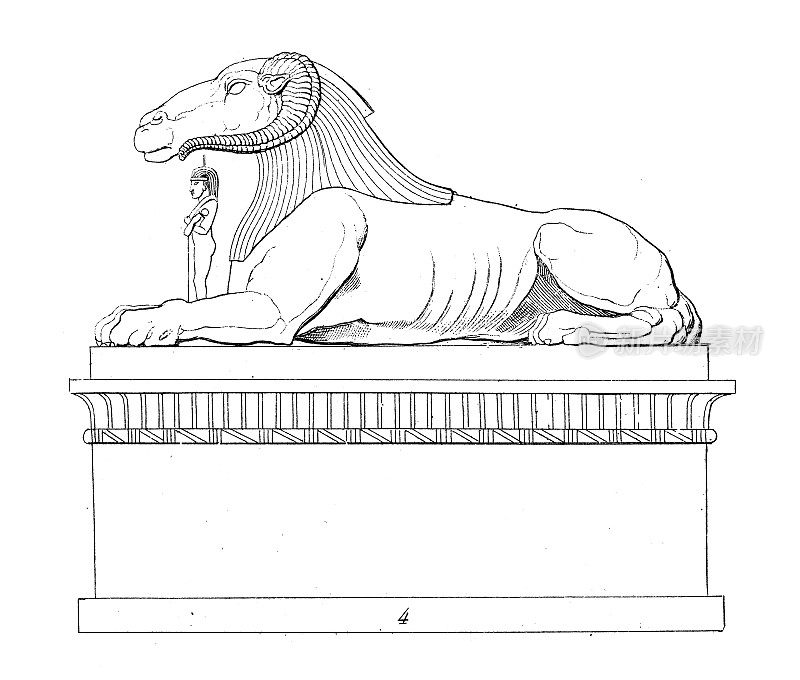 古董插图:埃及艺术，底比斯狮身人面像