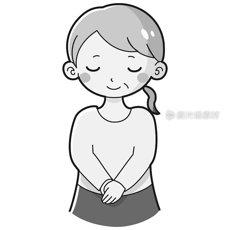 一位年长女性鞠躬的插图