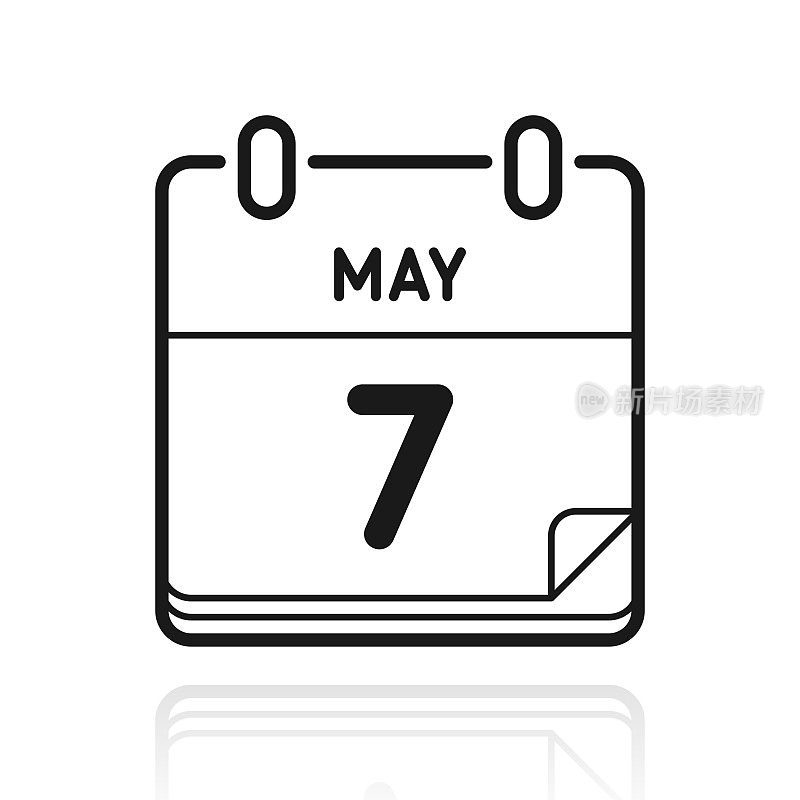 5月7日。白色背景上反射的图标