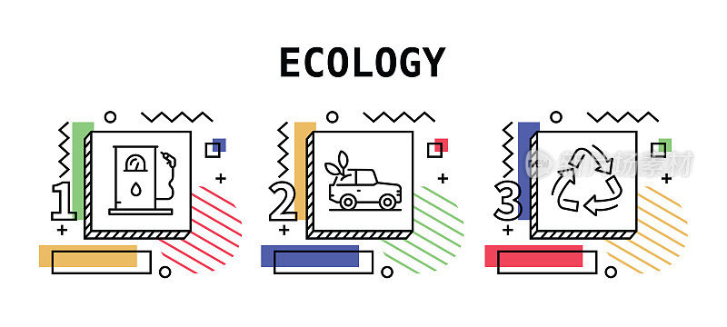 生态，矢量风格的细线图标。图标，信息图形，移动和网页等。颜色视图，准备好模板。