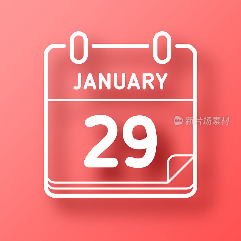 1月29日。图标在红色背景与阴影