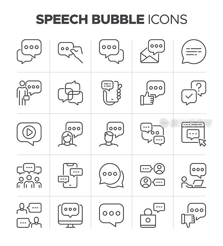语音气泡图标集谈话聊天，对话，语音信息和通信符号