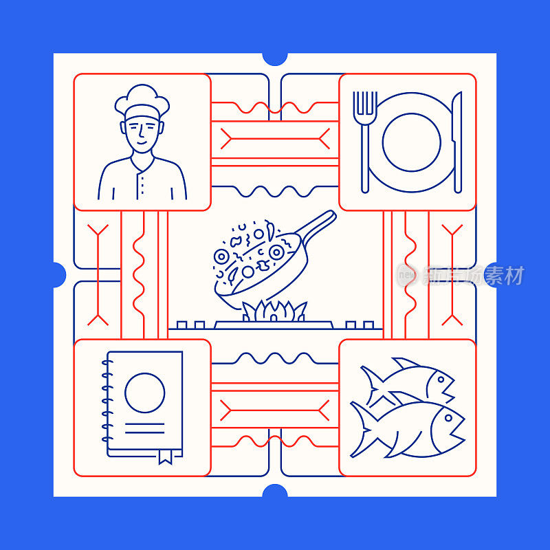 餐厅和食物线图标集和横幅设计