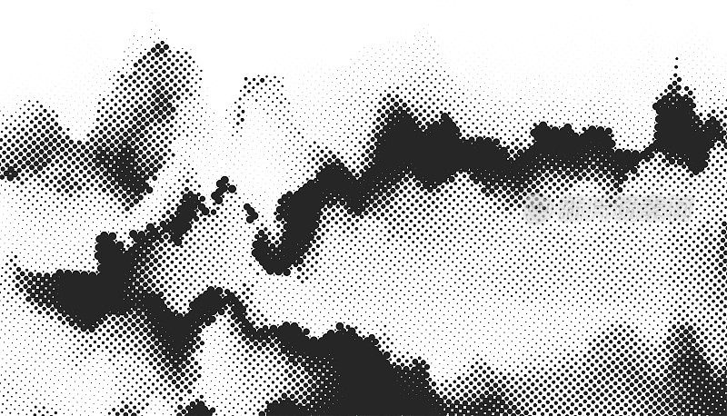 矢量半色调波点纹理单色山水水彩画水墨抽象背景
