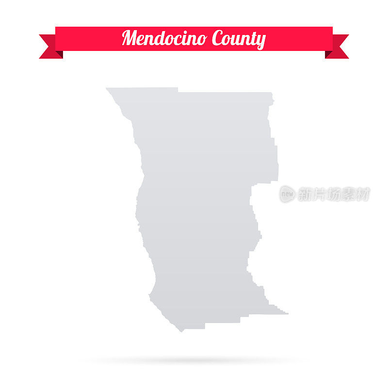 加州门多西诺县。白底红旗地图
