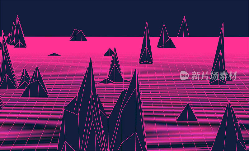 抽象紫色三维网络空间线框技术图案背景
