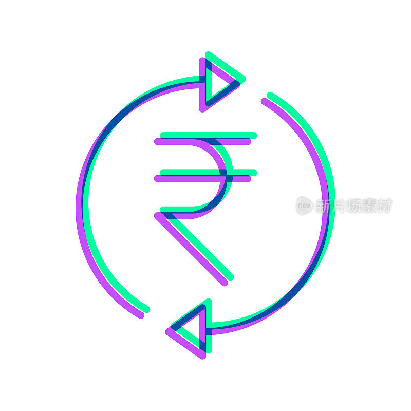 兑换印度卢比。图标与两种颜色叠加在白色背景上