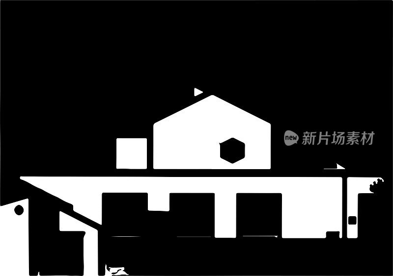 黑白极简木刻风格中国传统建筑背景