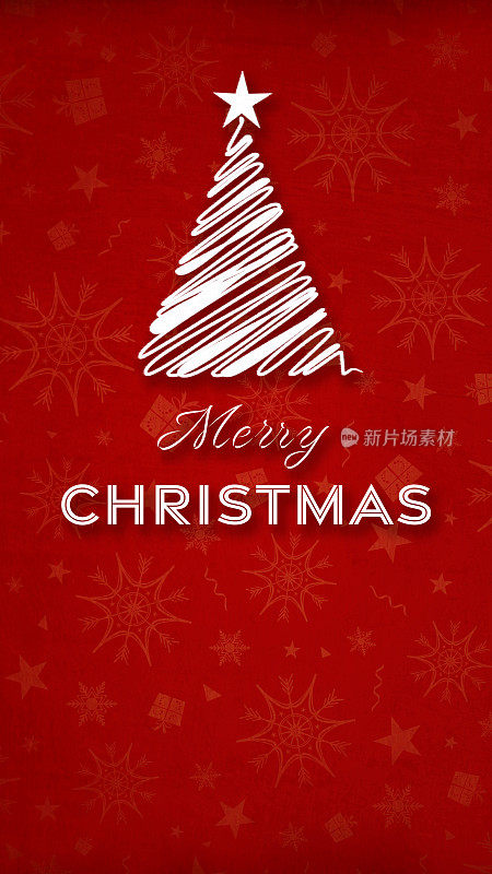垂直深栗色的圣诞节壁纸纹理和小物体，如礼物或礼品盒，雪花水印图案和一棵圣诞树与文字圣诞快乐