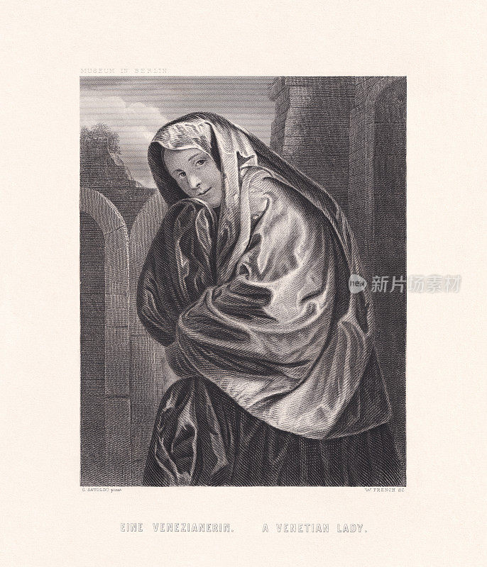 《威尼斯女人》，萨沃多绘制，钢雕刻，1872年出版