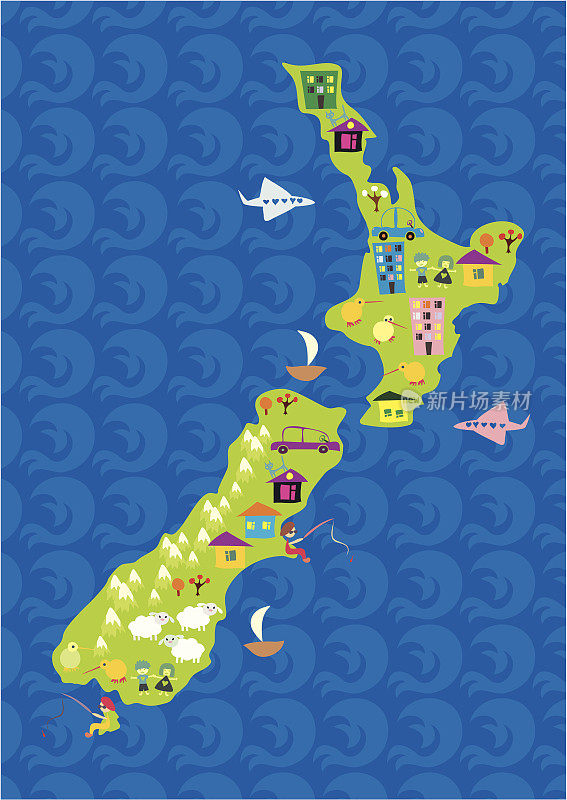 新西兰的卡通地图