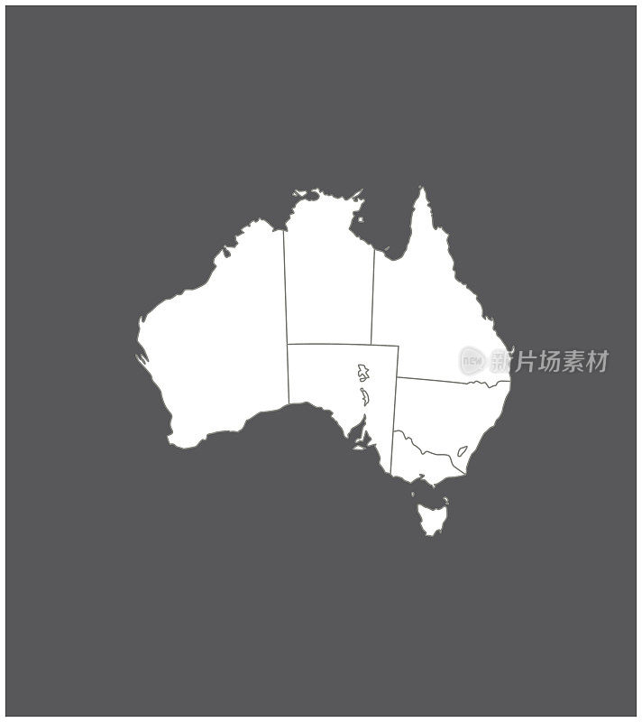 澳大利亚地图轮廓矢量在灰色背景