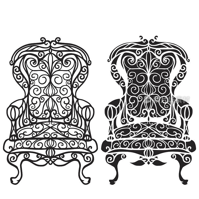手绘家具，老式椅子，扶手椅