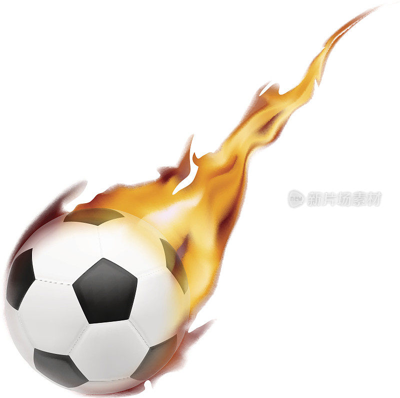 足球着火了。矢量插图上的白色背景