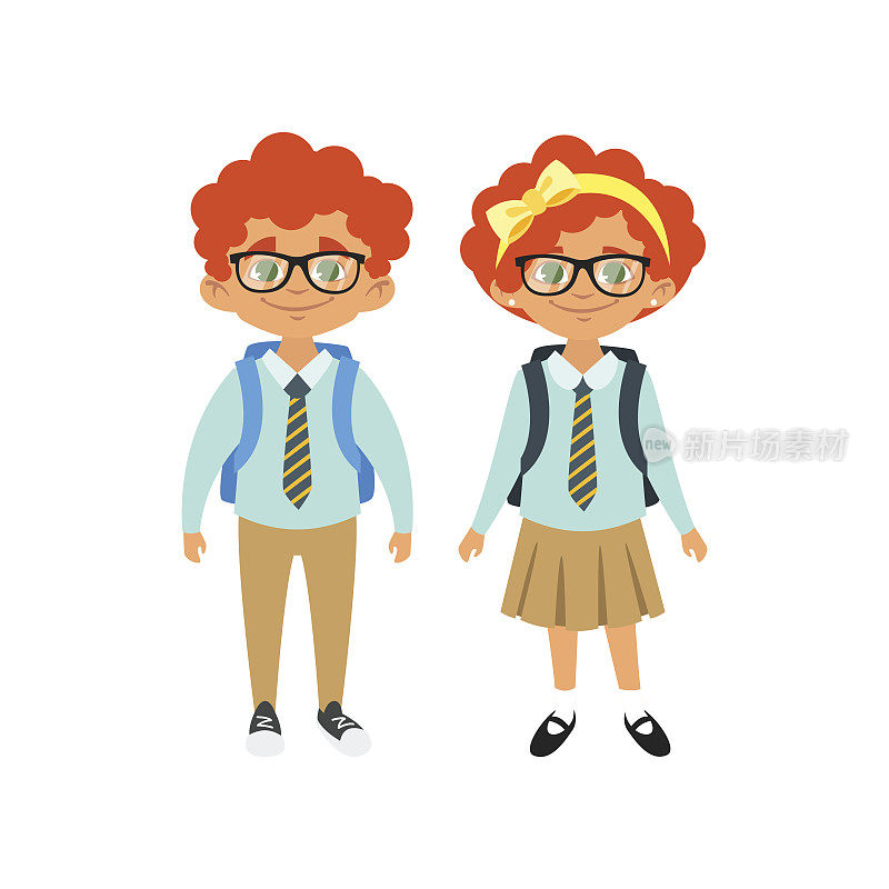 男孩和女孩穿着校服