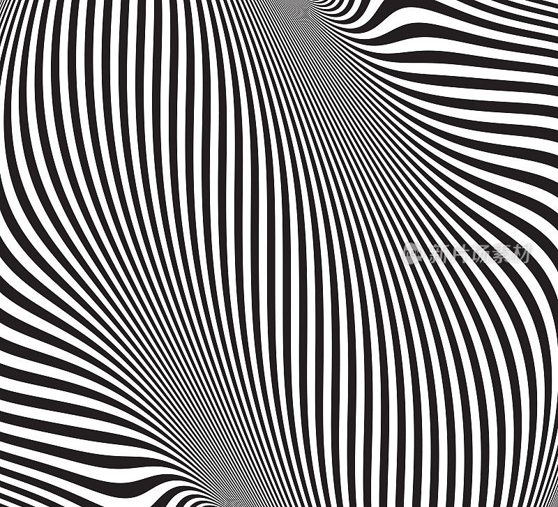 抽象的光学错觉。矢量黑白条纹背景。催眠的波浪模式。