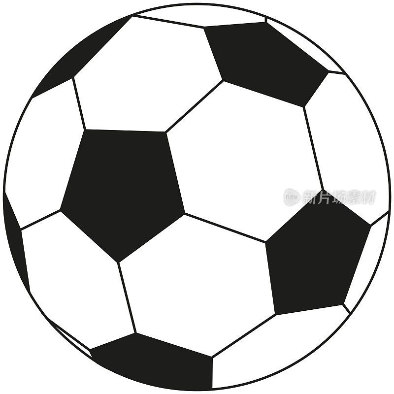 线条艺术黑白足球图标。