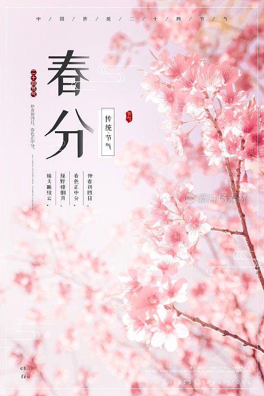 粉色小清新春分二十四节气海报