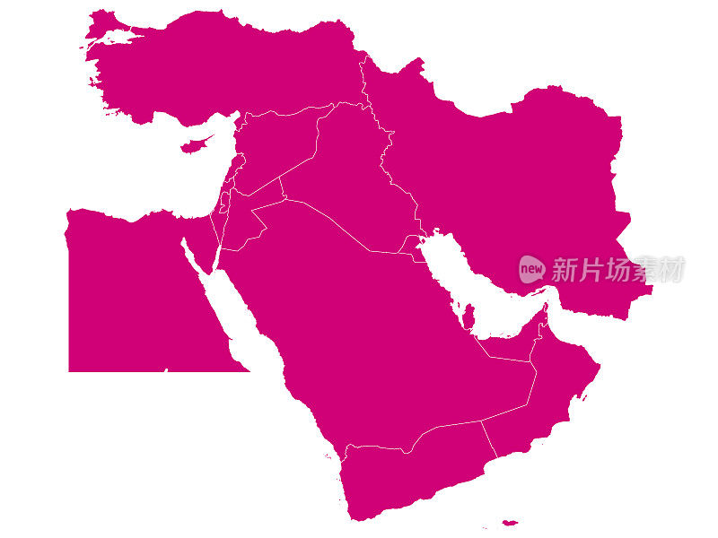粉红色的中东政治地图-有国家边界